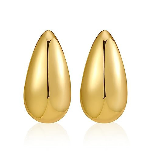 Gold Teardrop Earrings For Women Chunky Gold Hoop earrings 18K Gold Plated Hoop Earrings Hypoallergenic Waterdrop Earrings Jewelry | Amazon (US)