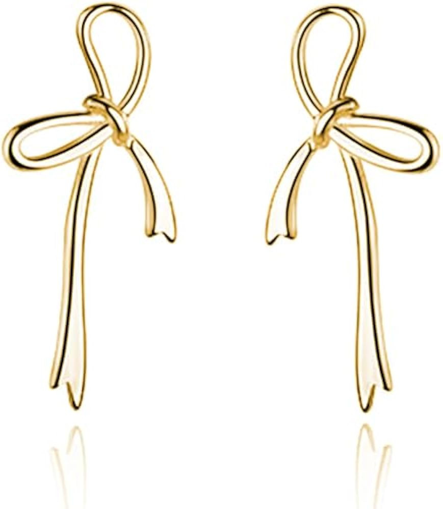 Reffeer Solid 925 Sterling Silver Bow Stud Earrings Ribbon for Women Teens Bowknot Stud Earrings ... | Amazon (US)