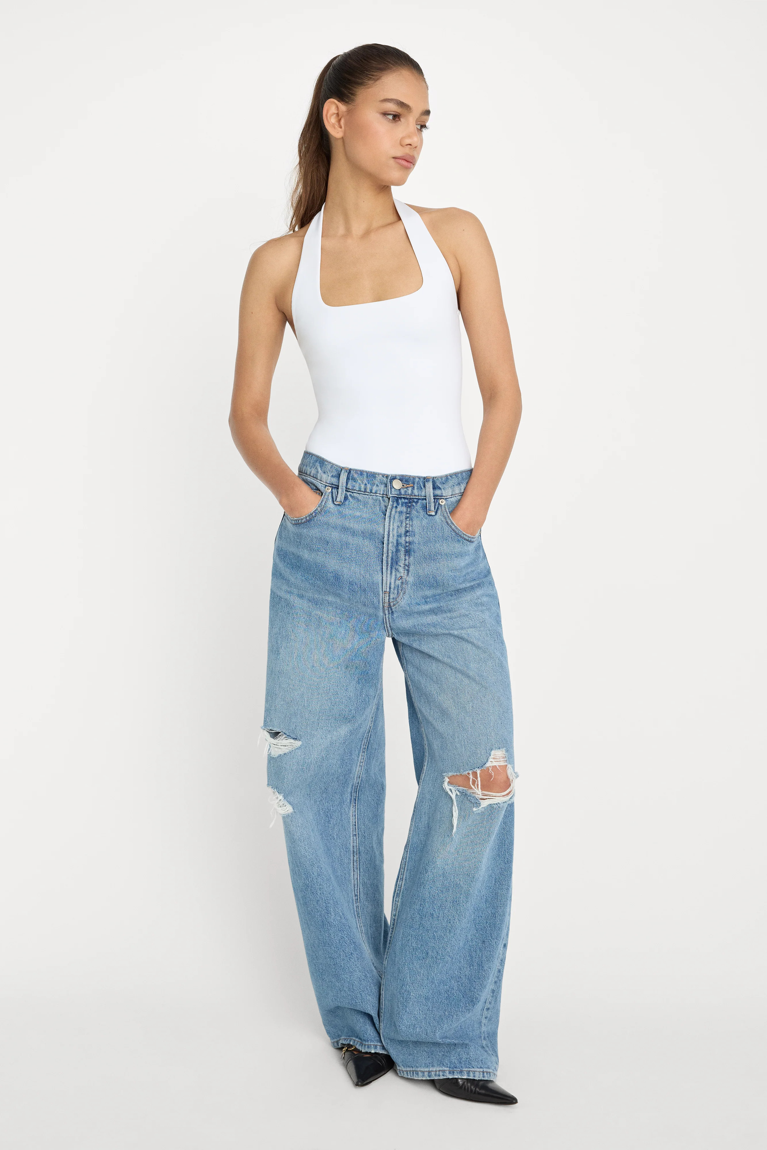 SCULPTING HALTER SQUARE NECK BODYSUIT | WHITE001 - GOOD AMERICAN | Good American