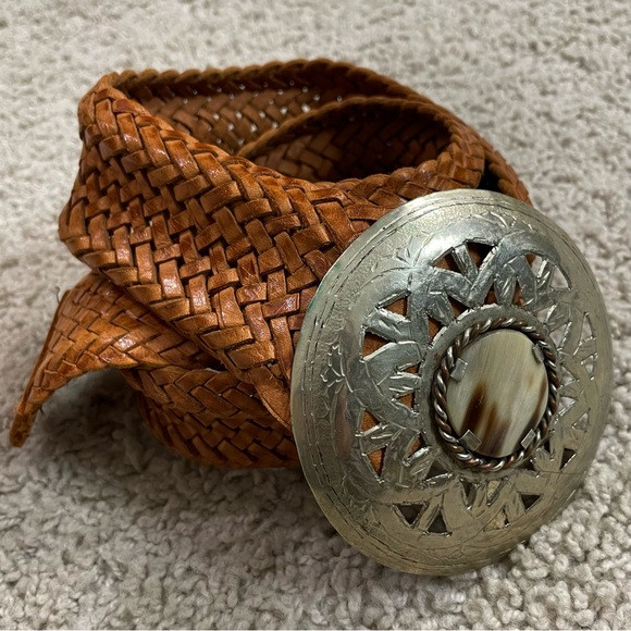 VINTAGE Women's MORROCON Woven Leather BOHEMIAN Ethnic SILVER Disc HIP BELT | Poshmark