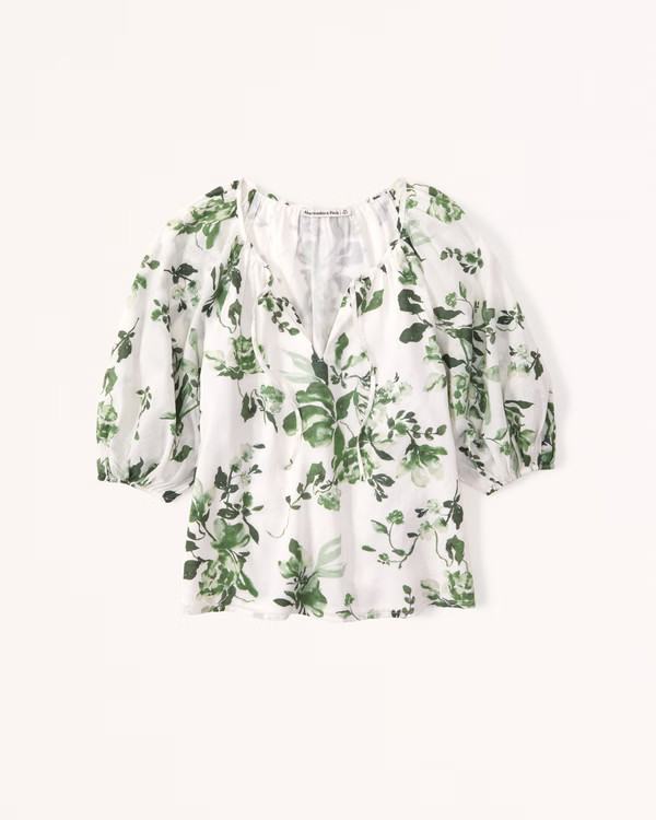 Short-Sleeve Cotton Sheer Peasant Top | Abercrombie & Fitch (US)