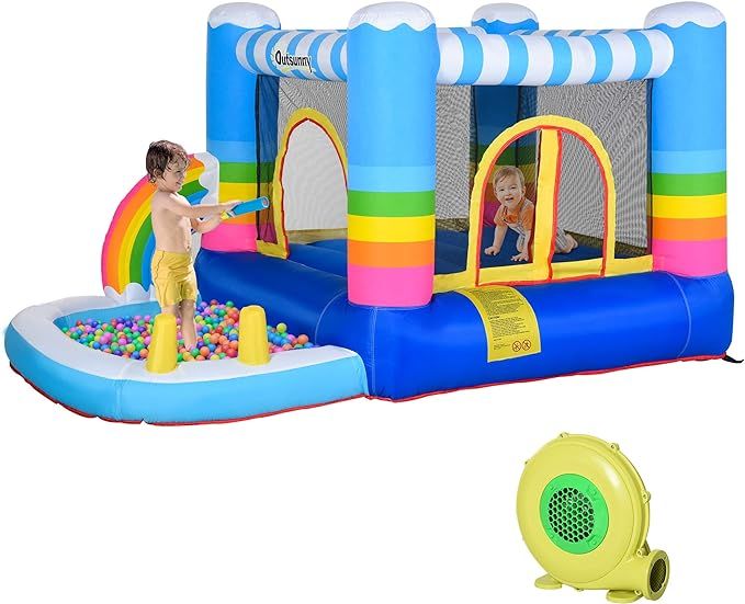 Outsunny Inflatable Bounce House for Kids 2-in-1 Jumping Castle with Trampoline, Pool, Carry Bag ... | Amazon (US)