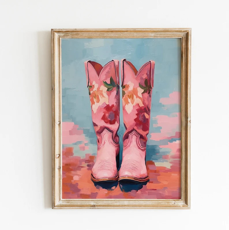 Cowgirl Boots Print Coastal Pink Painting Poster Western - Etsy | Etsy (US)