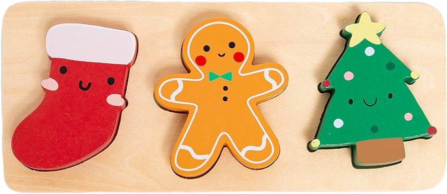 Pearhead 3 Piece Wooden Holiday Puzzle, Kids Christmas Puzzle, Holiday Puzzle Stocking Stuffer, C... | Amazon (US)