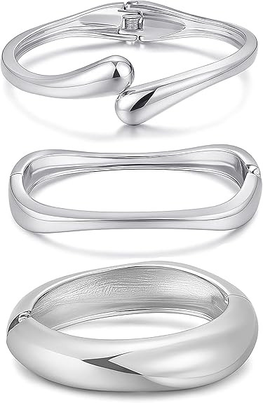 Chunky Gold Bangle Bracelets for Women, Dainty 14k Gold Plated Big Stackable Bangles Set, Trendy ... | Amazon (US)