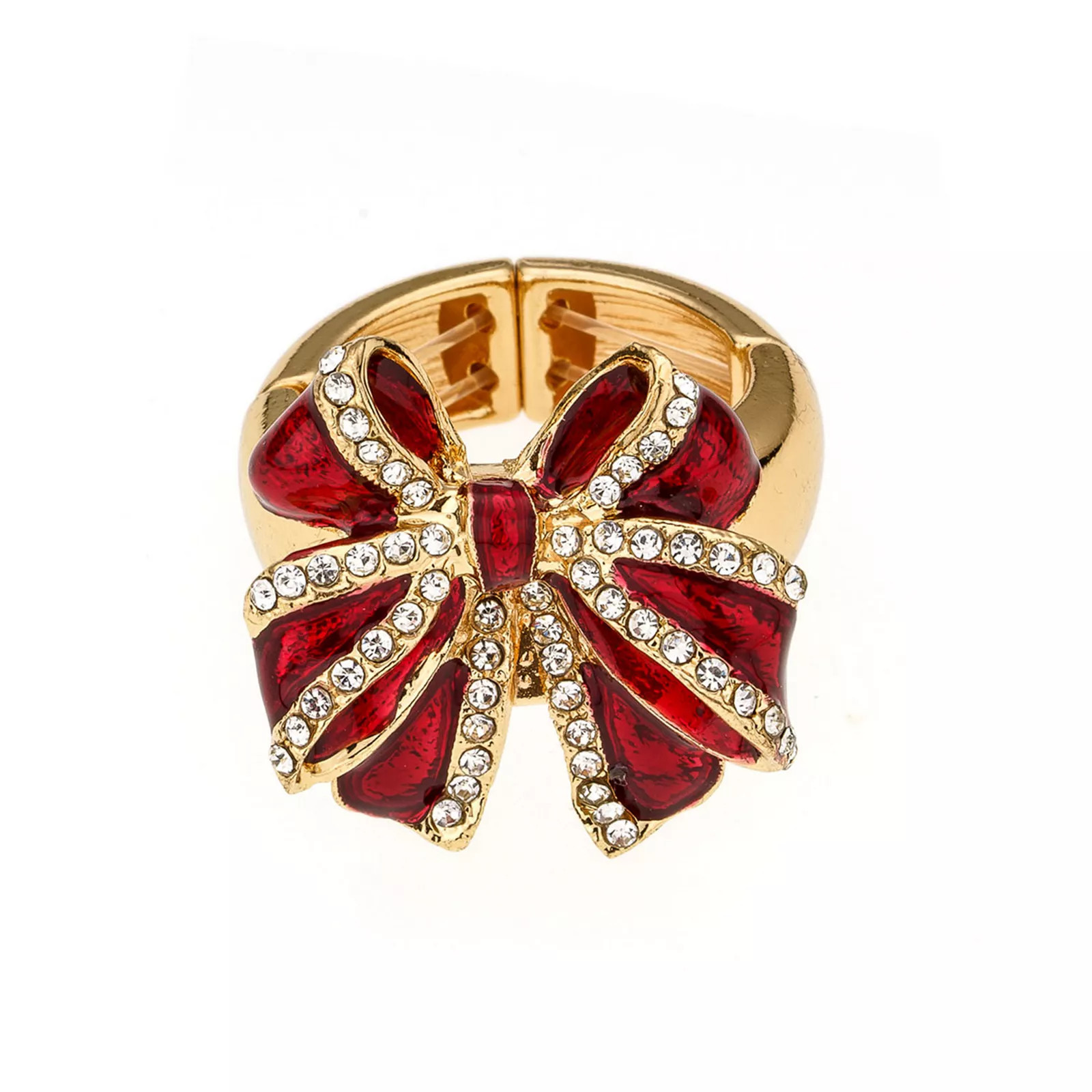 HOLIDAY Gold Tone Simulated Crystal Bow Stretch Ring, Women's, Red | Kohl's