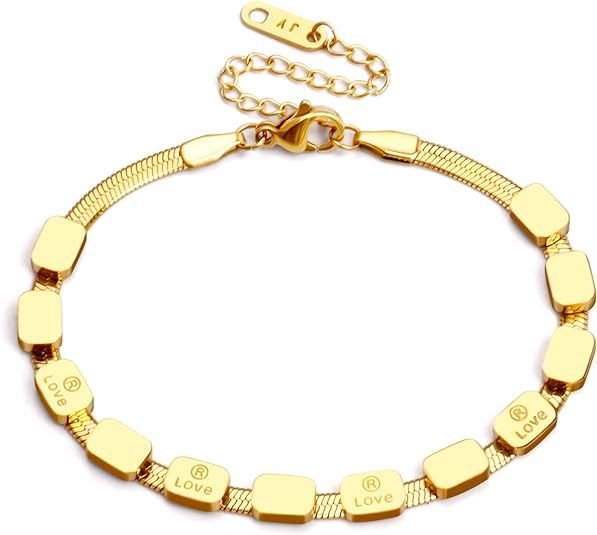 Dainty Gold Bracelet for Women 18K Gold Plated Snake Chain Bracelets Herringbone Bracelet for Wom... | Amazon (US)