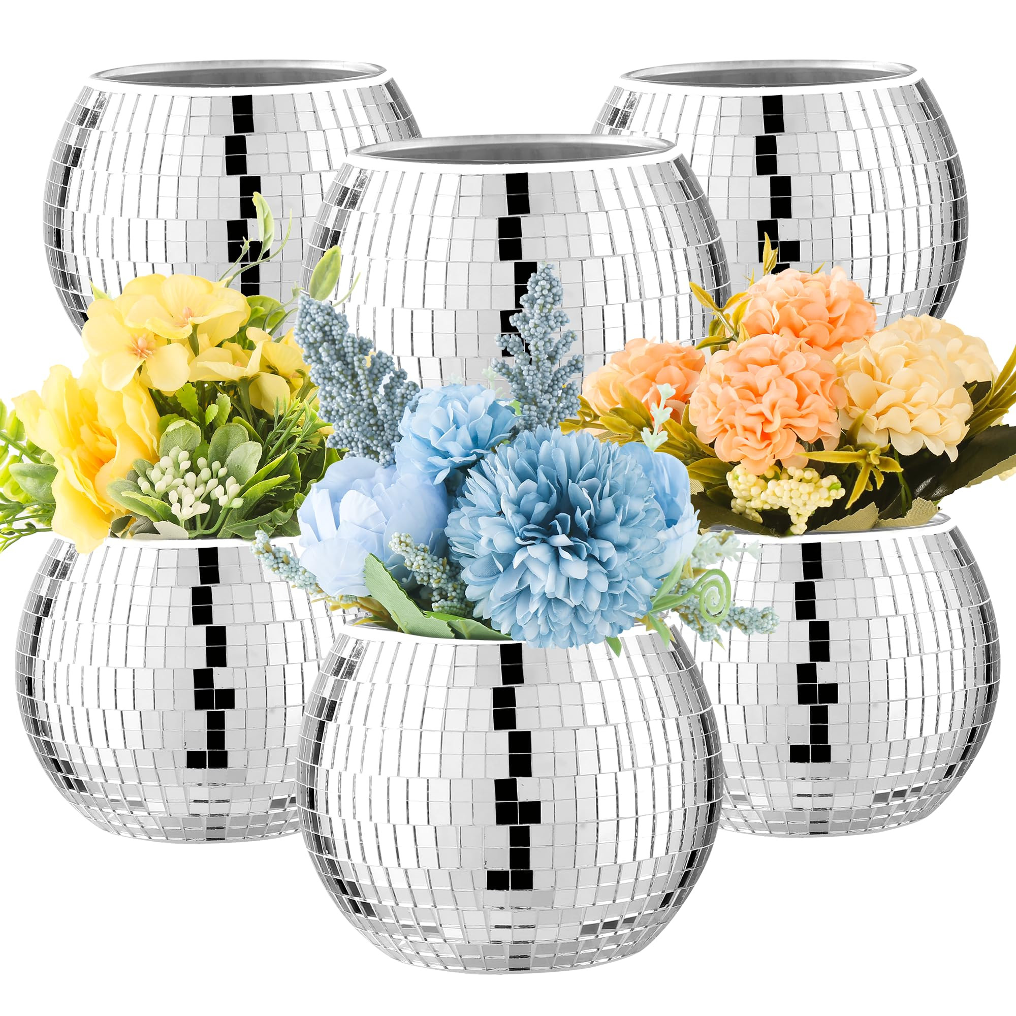 6 Pcs Disco Ball Vase Disco Ball Planter for Centerpieces Disco Ball Decor Flower Vase with Silve... | Amazon (US)