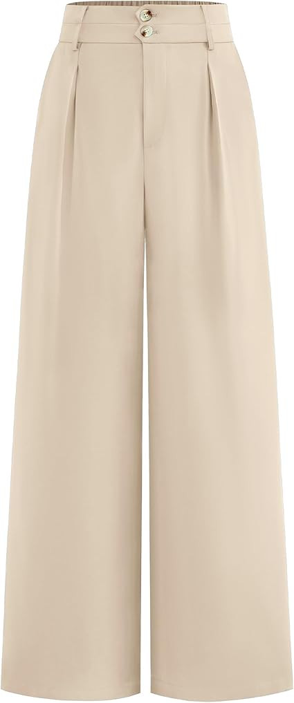 BTFBM Women Wide Leg Dress Pants 2025 High Waisted Button Pleated Business Casual Trousers Office... | Amazon (US)