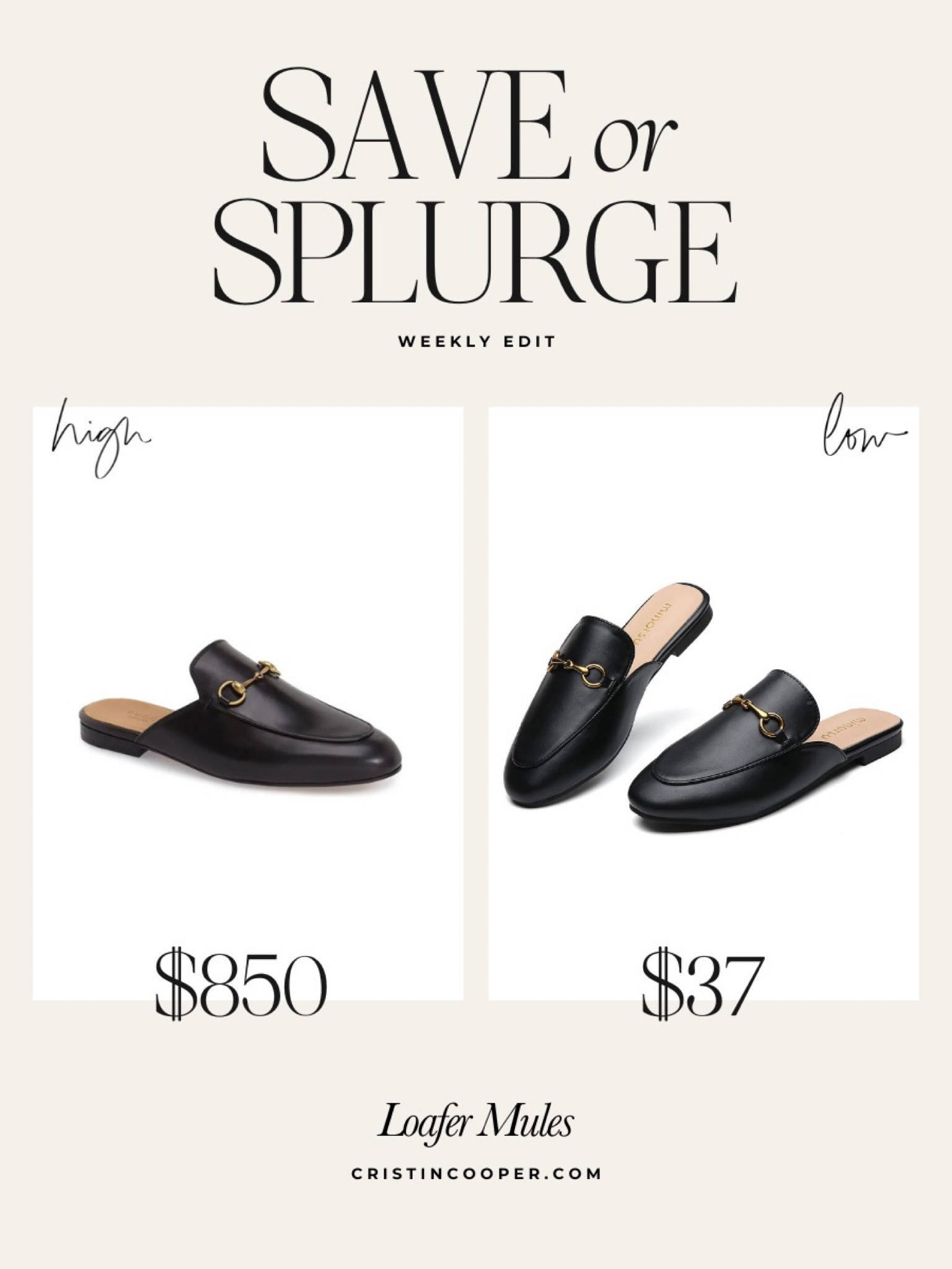 Save or Splurge

Slide on mules 
Gucci look alike slides

For more save or Splurge Finds head to cristincooper.com 

#LTKstyletip #LTKshoecrush