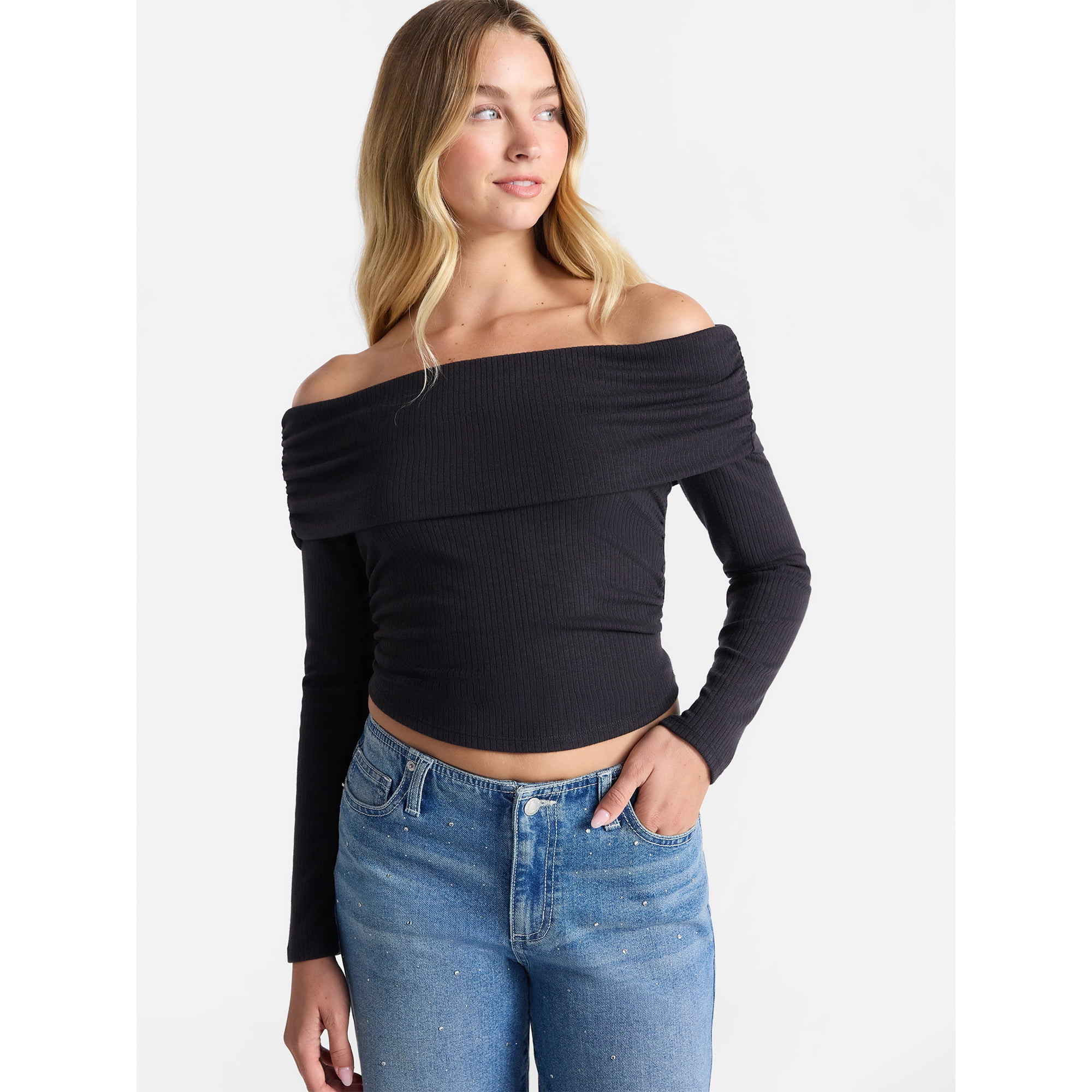 No Boundaries Off The Shoulder Top with Long Sleeves, Women’s | Walmart (US)