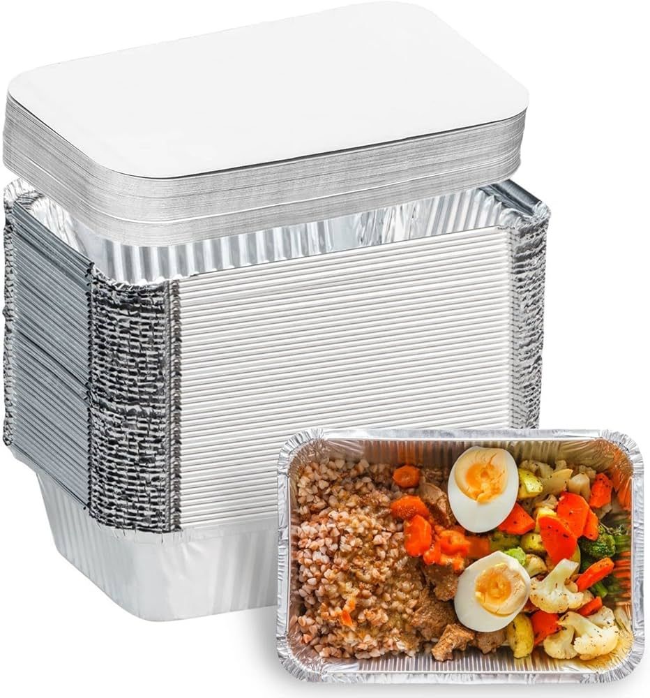 Aluminum Pans with Lids (50-Pack, 8.5"×6") 2.25 LB Capacity Foil Food Containers with Lids - 50 ... | Amazon (US)