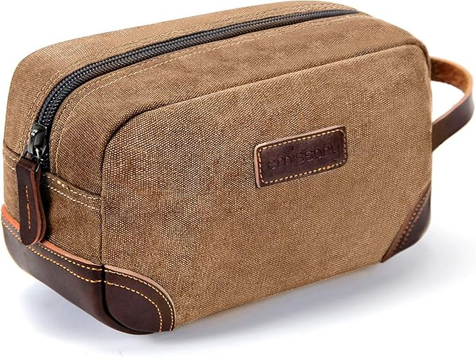 emissary Men's Toiletry Bag, Leather and Canvas Travel Toiletry Bag, Dopp Kit for Men, Travel Bat... | Amazon (US)