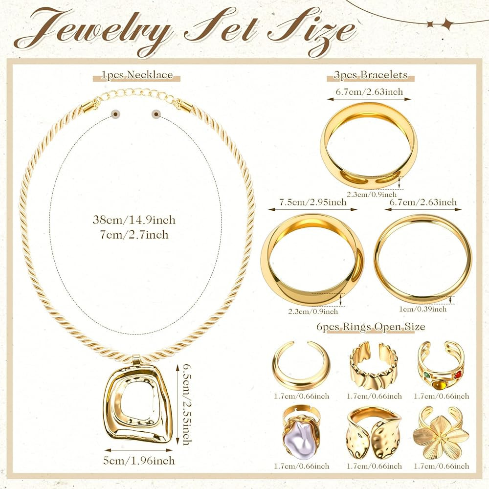 Misdary 10 Pcs Gold Chunky Jewelry Set for Women Necklace Bracelets Rings Gold Plated Jewelry Set... | Amazon (US)