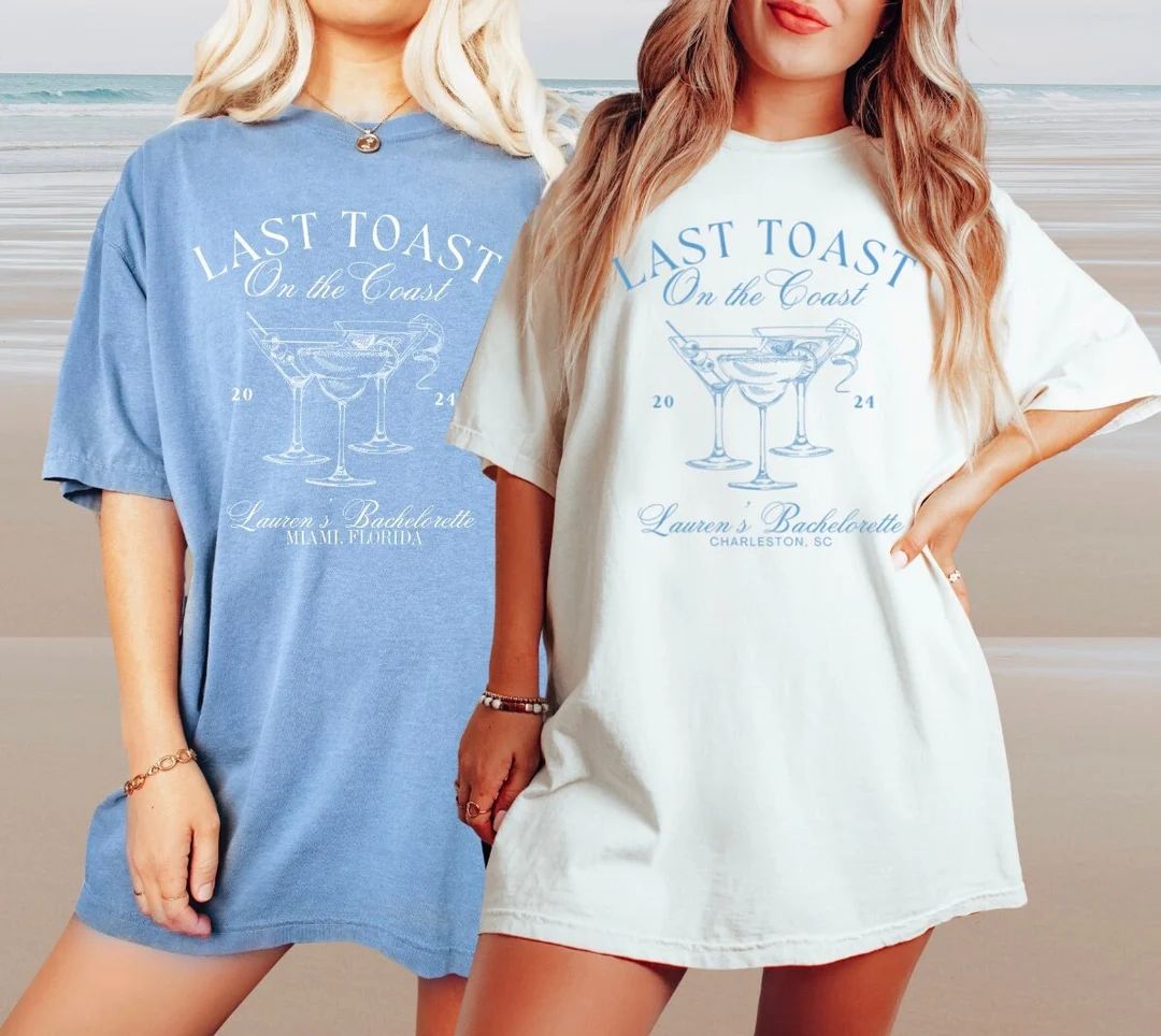 Beach Bachelorette Party Shirts, Last Toast on the Coast, Custom Bachelorette Shirts, Personalize... | Etsy (US)