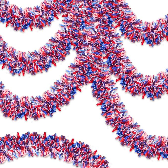 50 FT 4th of July Tinsel Garland Red White and Blue Garland Fourth of July Garland Patriotic Garl... | Amazon (US)
