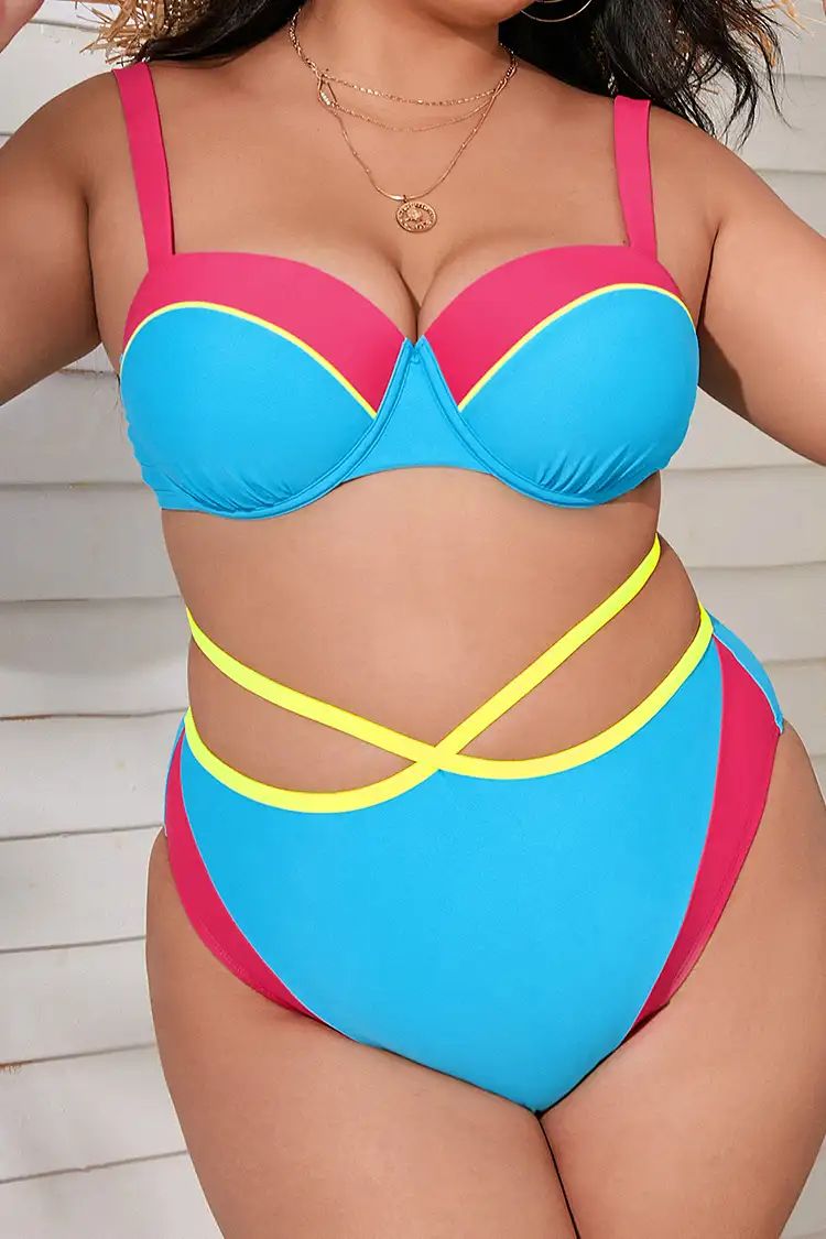 Colorblock Underwire Bralette & Strappy Plus Size Bikini Set | Cupshe US