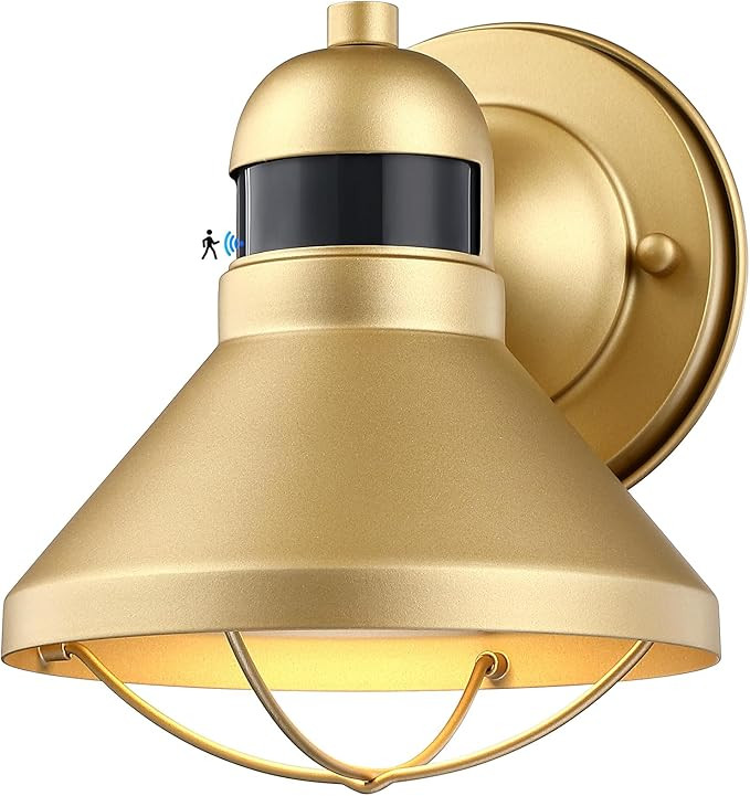 LONEDRUID Motion Sensor LED Outdoor Barn Light Fixtures Dusk to Dawn Exterior Porch Lantern Gold ... | Amazon (US)