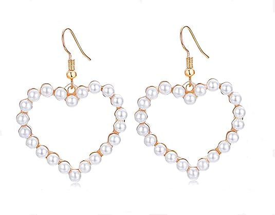 Rakumi Heart Pearl Dangle Earrings White 3mm Pearl Dangle Earrings Hoop Drop Earrings for Women G... | Amazon (US)