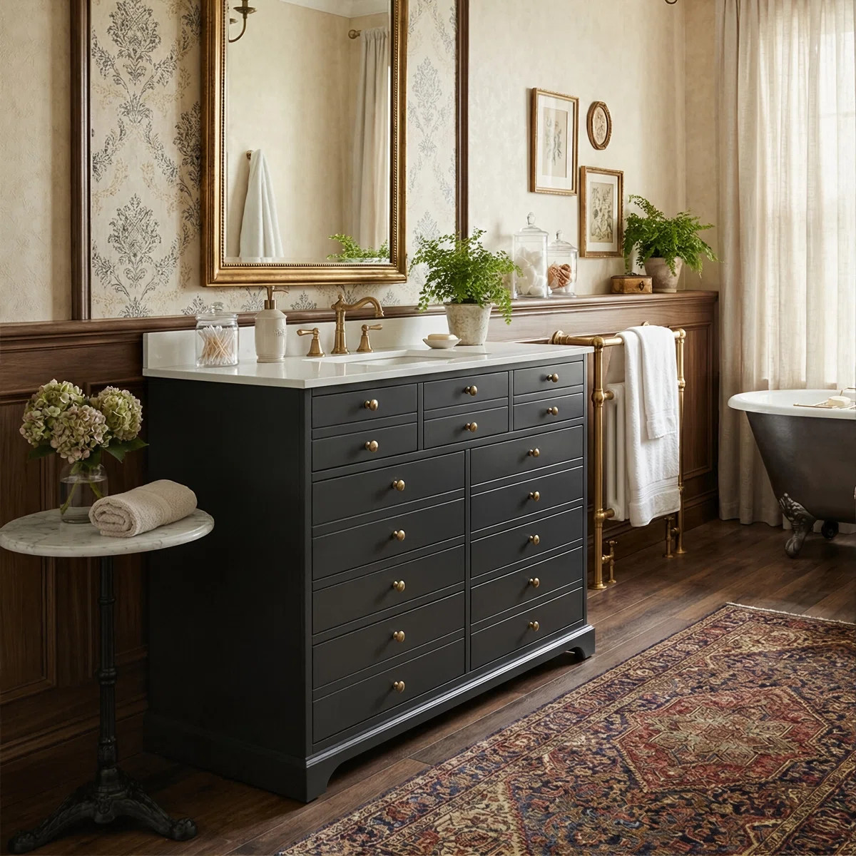 36" Solid Wood Frame Apothecary-Style Bathroom Vanity, Retro Grooved Cabinet With Ceramic Sink, 2... | Wayfair North America