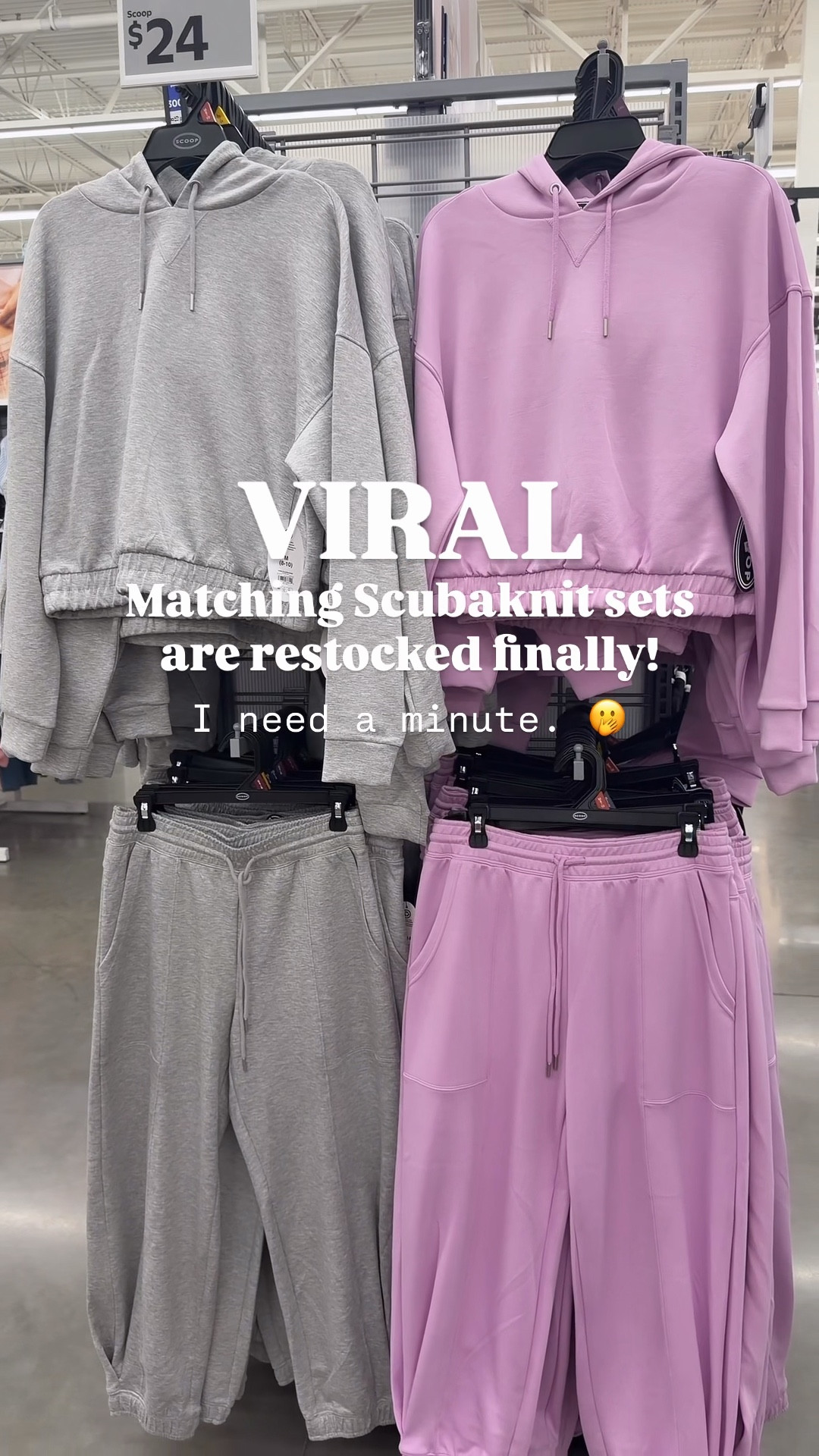 Finally back! The Viral Scubaknit matching sets from Walmart! So many cute colors. Barrel sweats have me in a chokehold. 

Size: S / tts / 5’5” / 120lbs 