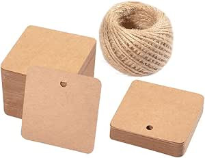 Paper Gift Tags,100 PCS Square Hang Tags with String Kraft Paper Blank Gift Tags with 100 Feet Na... | Amazon (US)
