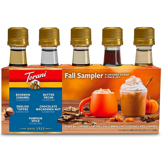 Torani Coffee Syrup Fall Sampler 5-Pack, Mini Syrups Gift Set – Bourbon Caramel, Butter Pecan... | Amazon (US)