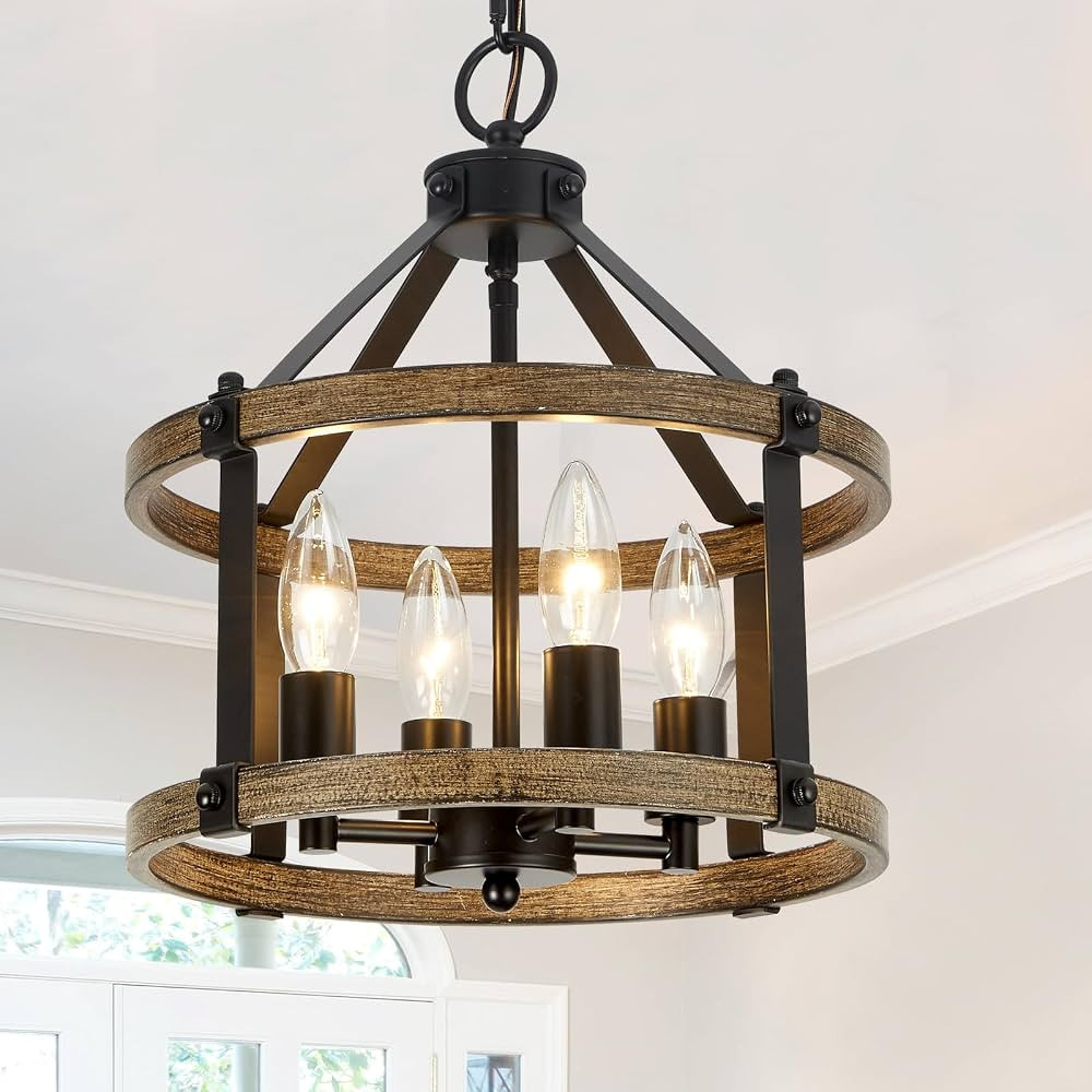 12.5" Farmhouse Chandelier Light Fixtures, 4 Light Rustic Drum Lighting Chandelier, Black and Vin... | Amazon (US)
