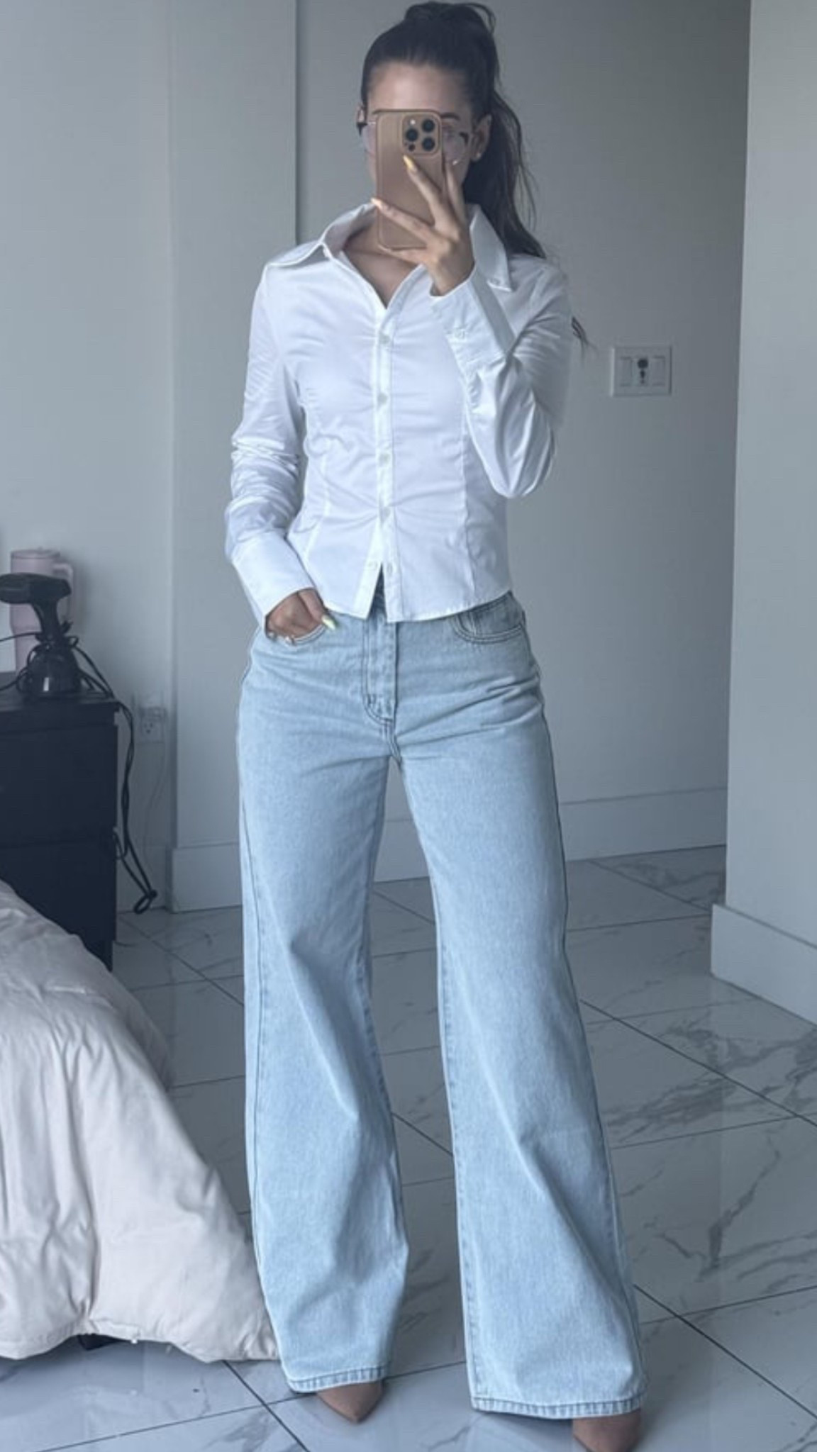 Outfit from White Fox Boutique - Office Sire Long Sleeve Shirt & Lola Wide Leg Jeans 

#LTKWorkwear