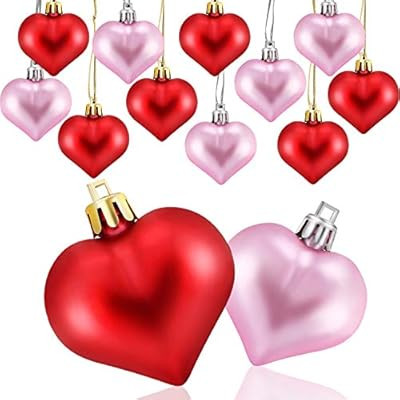 Frienda Heart Shaped Tree Baubles Glitter Matt Valentine Acrylic Heart Ornaments, 1.77 x 1.96 Inc... | Amazon (US)