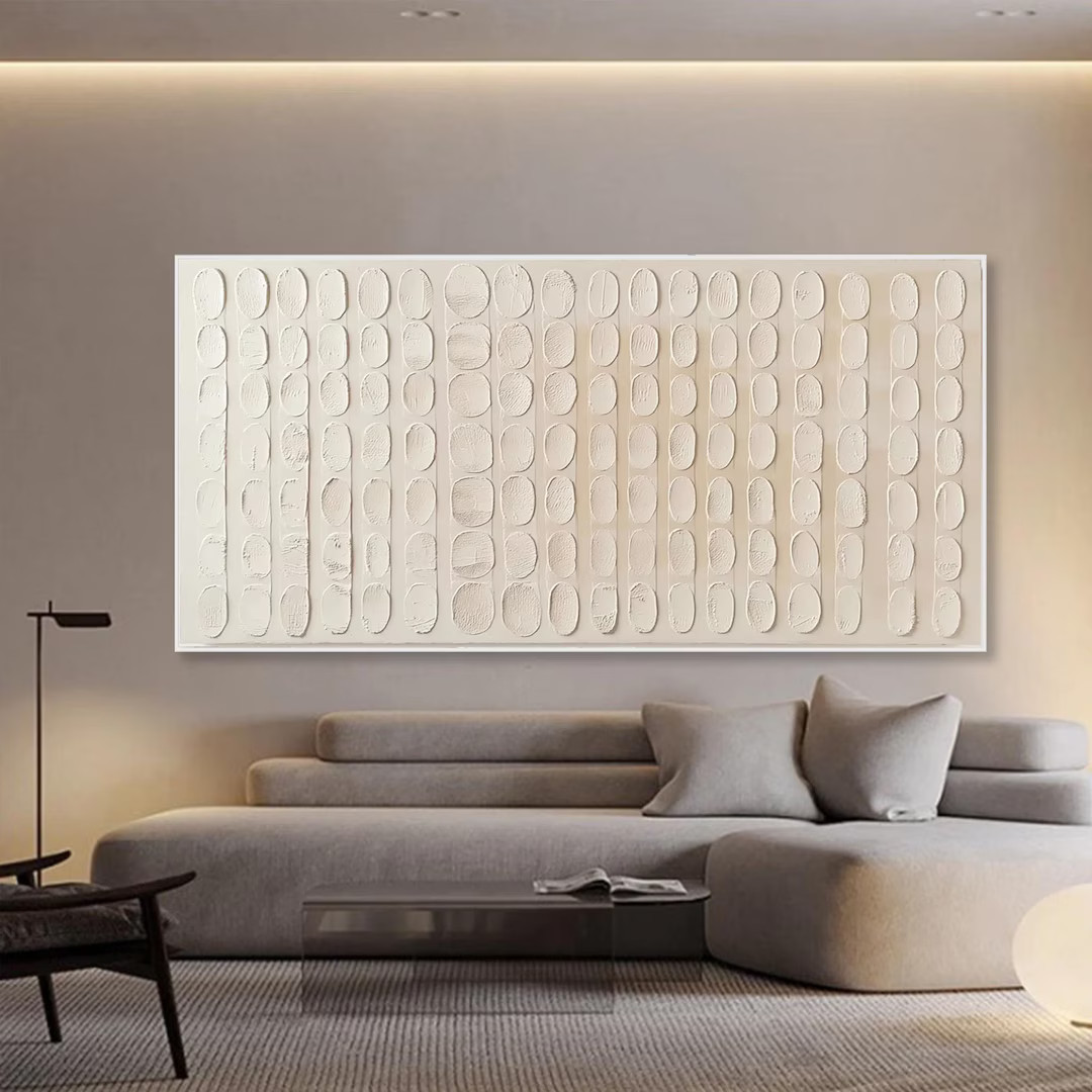 Wabi-sabi Beige Textured Oil Painting Abstract Minimalist Oval Wall Art for Living Room | Large M... | Etsy (US)