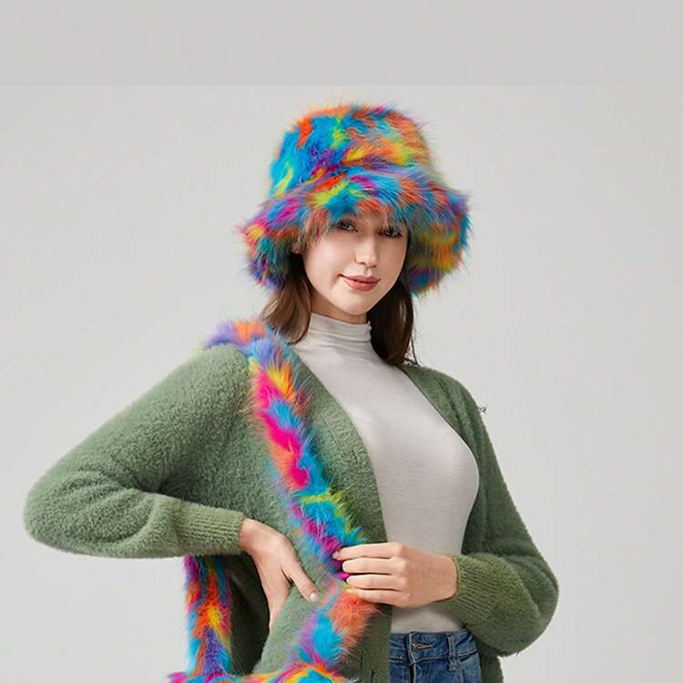 Winter Faux Fur Fuzzy Bucket Hat Fluff | SHEIN