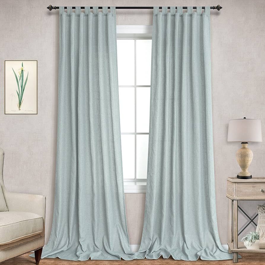 Teal Grey Curtains 96 Inches Long for Living Room Set 2 Panel Tab Spring Summer Linen Textured Se... | Amazon (US)