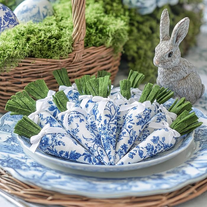 Bucherry 12 Pcs Easter Chinoiserie Carrot Decor Blue and White Fabric Carrot Farmhouse Decoration... | Amazon (US)