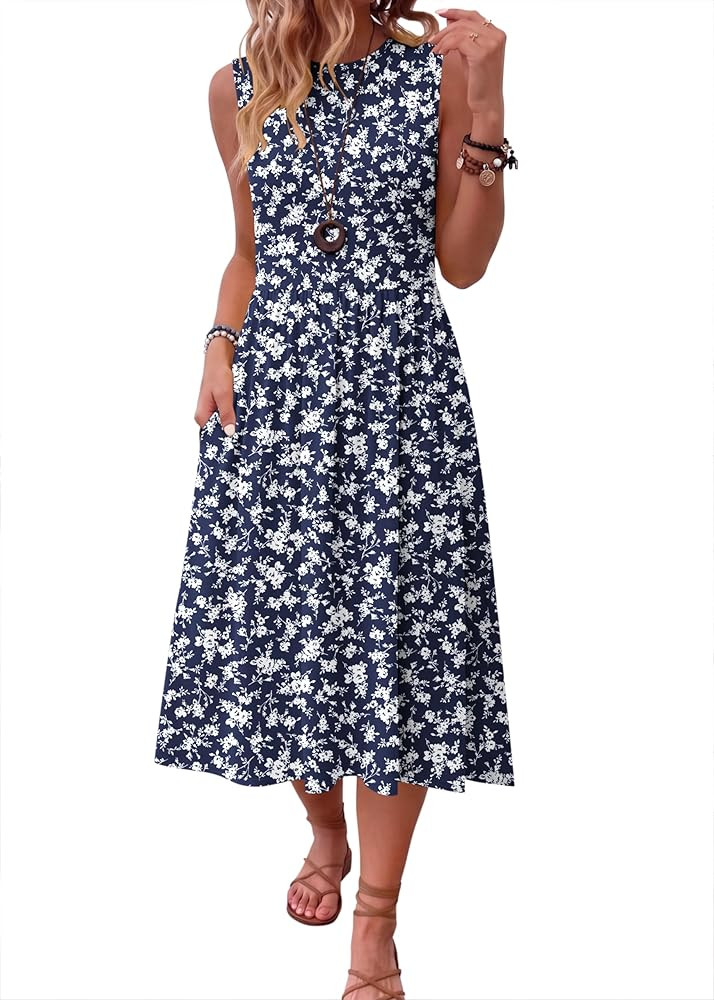 HOTOUCH Womens Summer Desses Casual Sleeveless Tank Midi Dress with Pockets Aline Flowy Vocation ... | Amazon (US)