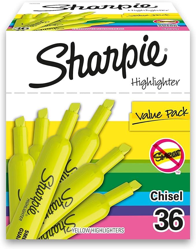 SHARPIE Tank Style Highlighters, Chisel Tip, Fluorescent Yellow, 36 Count | Amazon (US)