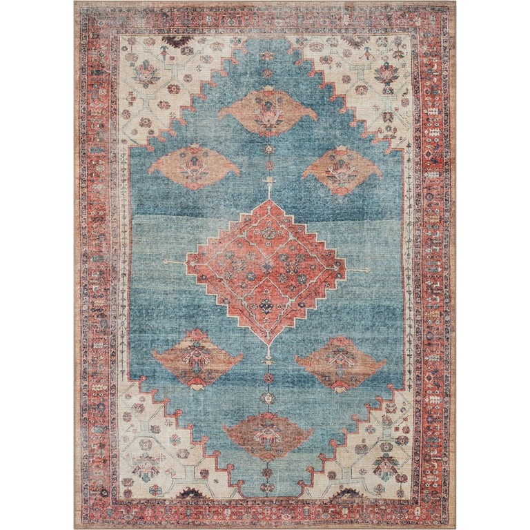 Well Woven Lotus Towne Terra Blue Vintage Medallion Persian 7'10" x 9'10" Machine Washable Flat-W... | Walmart (US)