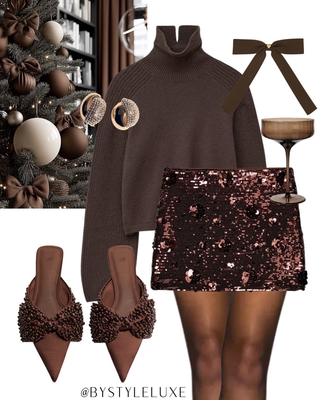 CHRISTMAS AT HOME - Love this chocolate brown sparkle outfit with this Zara skirt and embellished mules 

#zara #partywear #christmasday 

#LTKpartywear #LTKfestive #LTKshoes