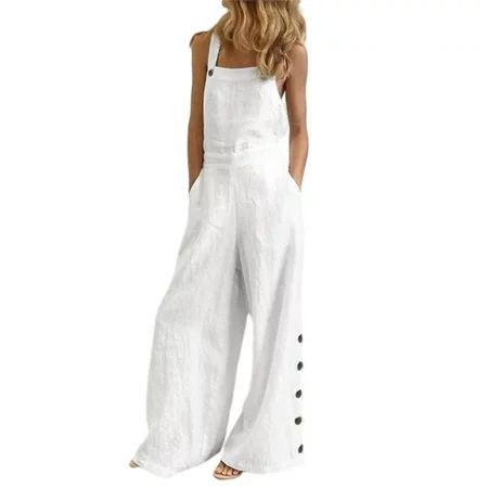 Avamo Women Relaxed Fit Rompers Casual Loose Button Wide Leg Harem Pants Overalls Jumpsuit Bib Dunga | Walmart (US)