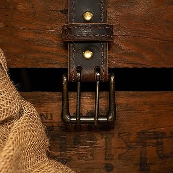 Men’s Classic Leather Belt, Double Prong Retro Style, Antique Brass Buckle, 1 ½” Width, Amis... | Amazon (US)