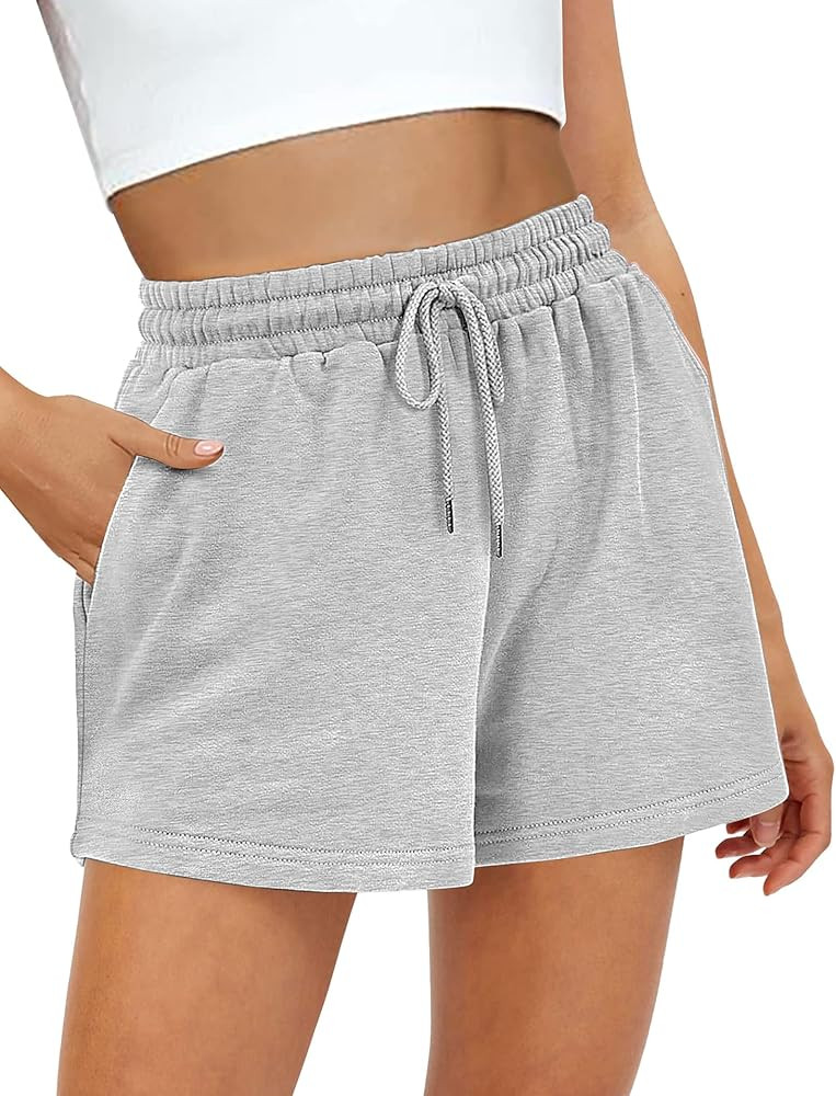 Buauty Womens Sweat Shorts, Summer Lounge Cotton Drawstring Shorts with Pockets Athletic Running ... | Amazon (US)