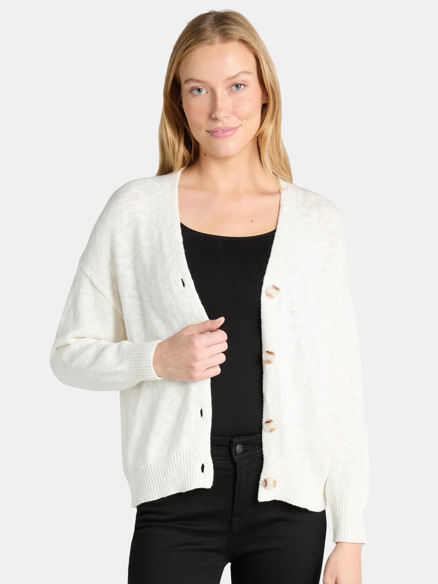 Time and Tru Women’s Cotton Boyfriend Cardigan Sweater, Lightweight, Sizes XS-XXXL | Walmart (US)