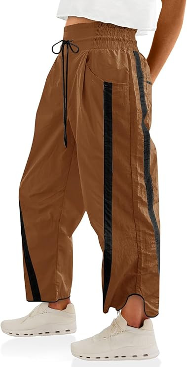 Fisoew Women's Baggy Wide Leg Pants Casual Drawstring Elastic Waisted Contrast Color Workout Y2K ... | Amazon (US)