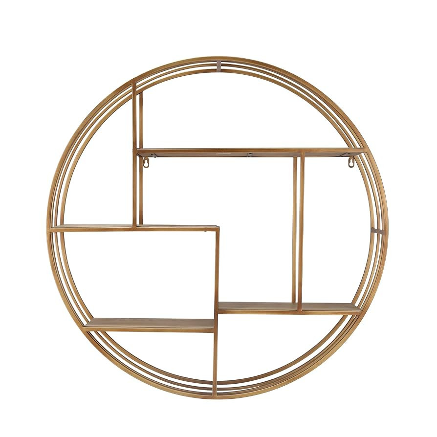 Round Decorative Wall Shelf with Rustic Bronze Finish – Metal & Wood Home Decor Floating Displa... | Amazon (US)