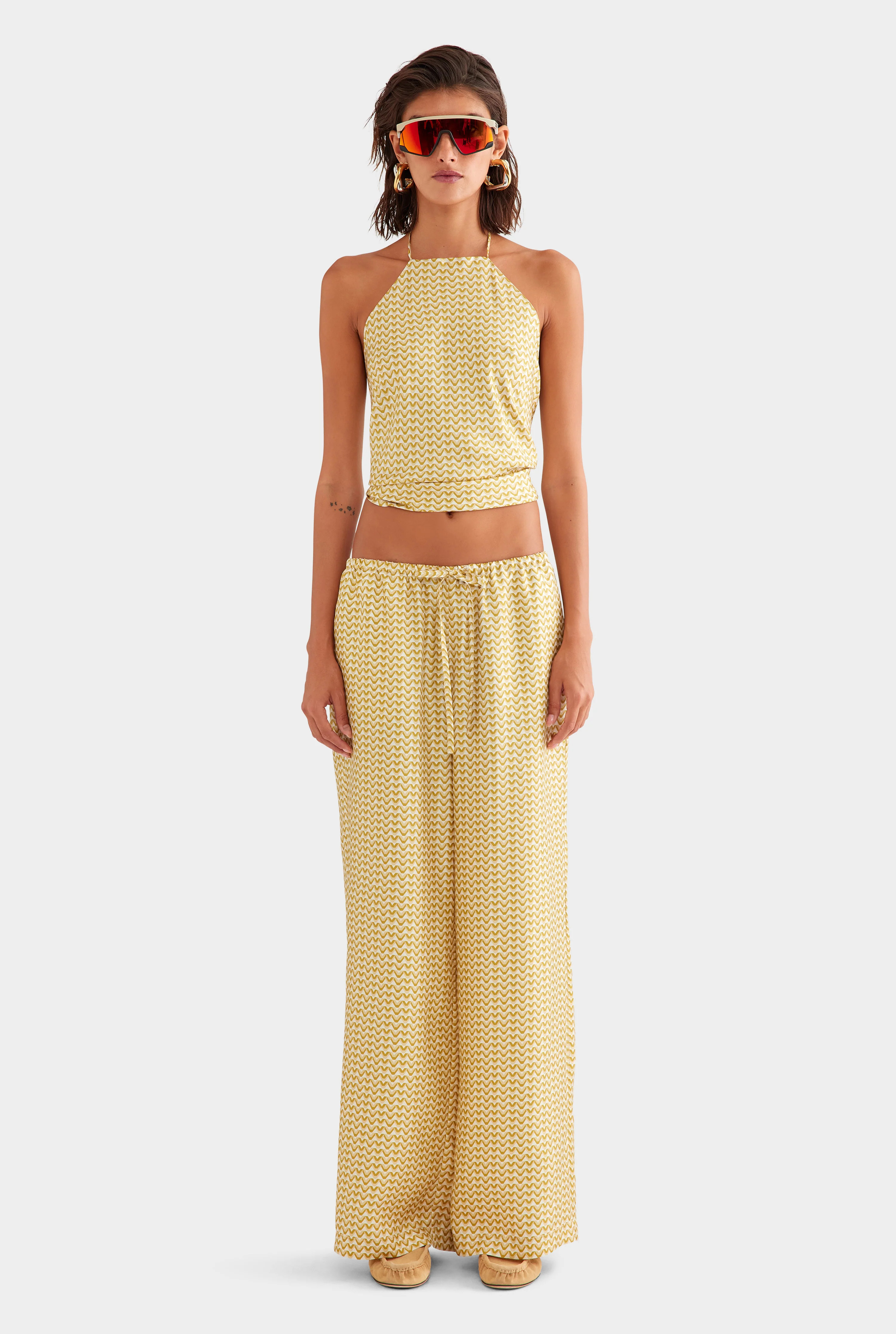 Relaxed Silk Drawstring Pant in Pale Yellow/Amber V Monogram | Venroy | Venroy AU