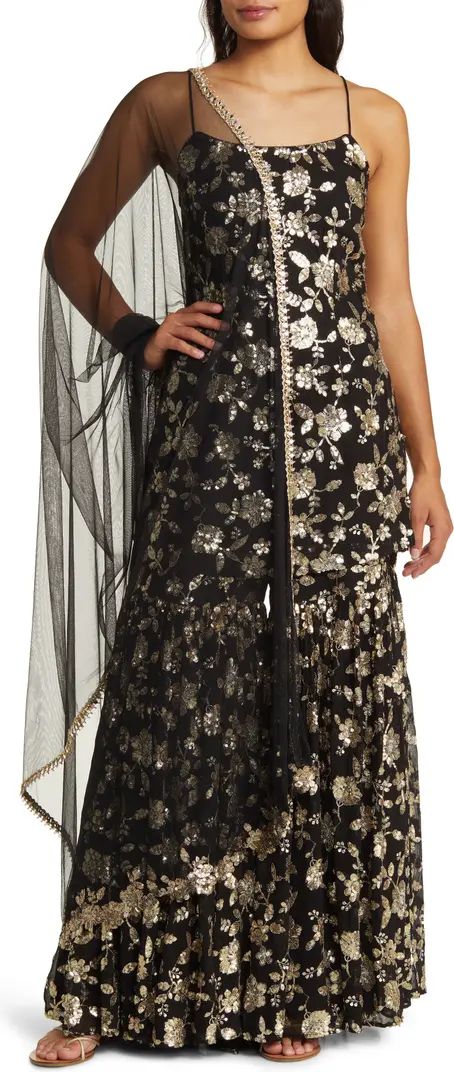 Naya Floral Sequin Long Sleeve Gharara with Dupatta | Nordstrom