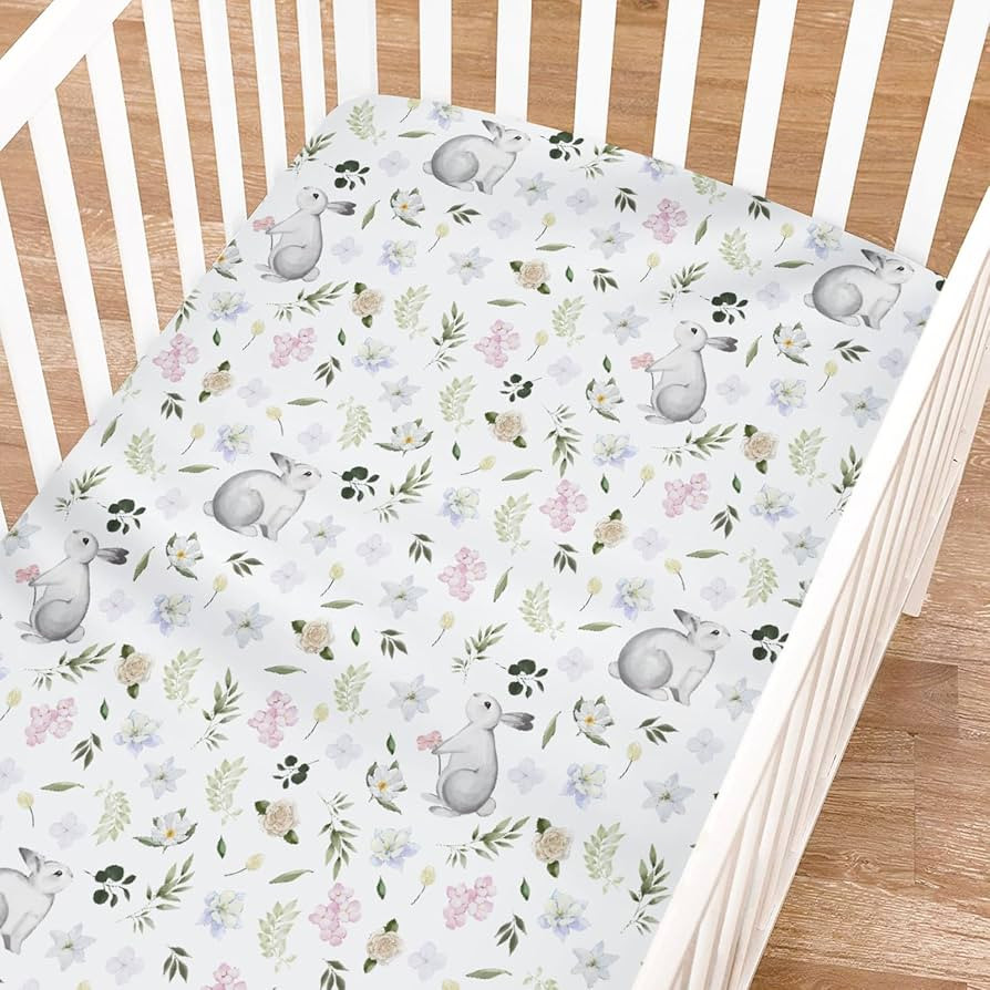 Spring Bunnies Boho Floral Baby Crib Sheet for Boy Girl 52"x28" Easter Rabbits Flower Leaves Soft... | Amazon (US)