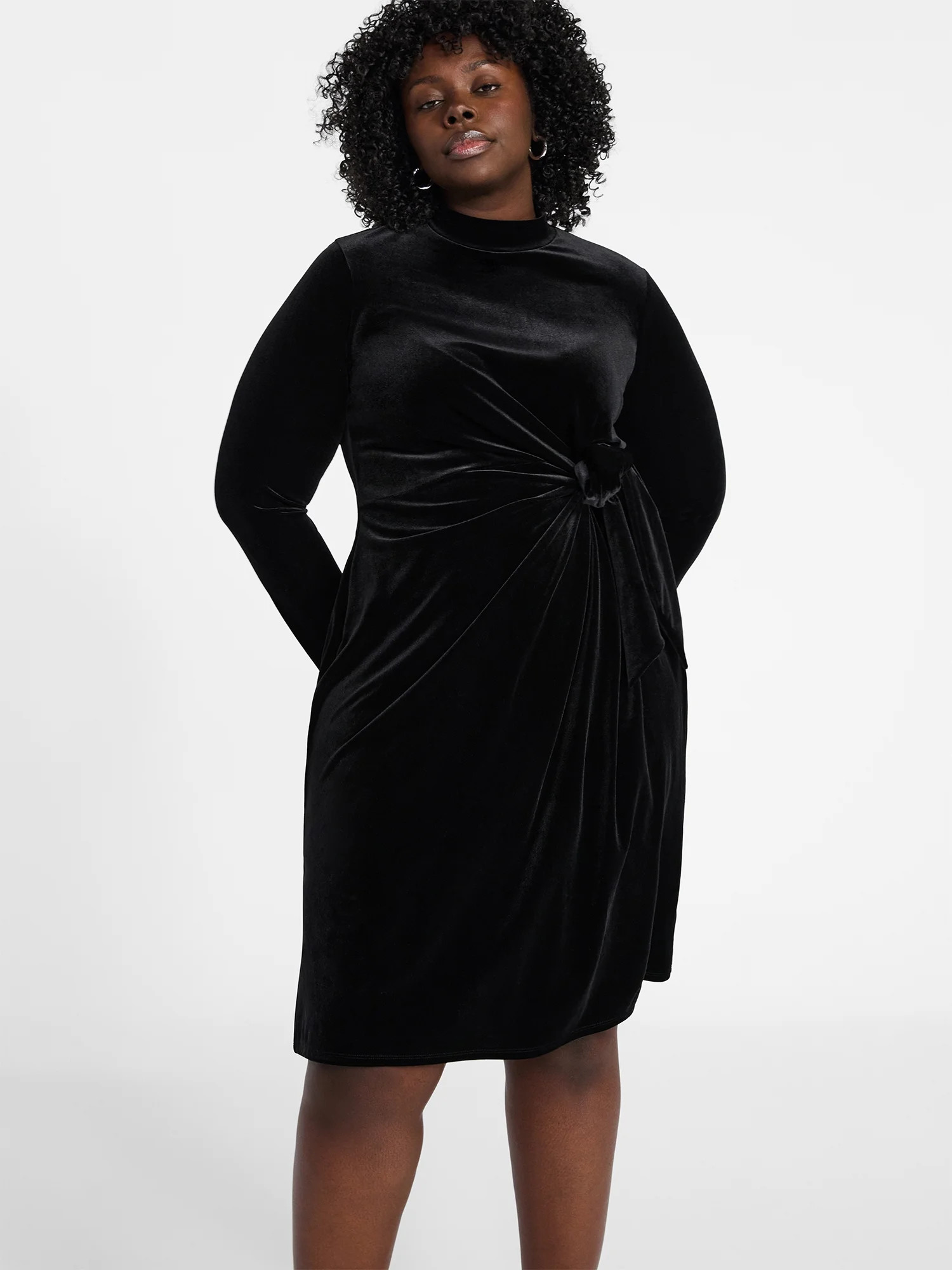 Terra & Sky Women's Plus Long Sleeve Velvet Mock Neck Dress, Sizes 0X-5X | Walmart (US)