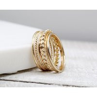 Gold Textured Stacking Rings, Set Of 6 14K Gold Filled Stackable Dot Ring, Twist Hammered Spacer Rings | Etsy (US)