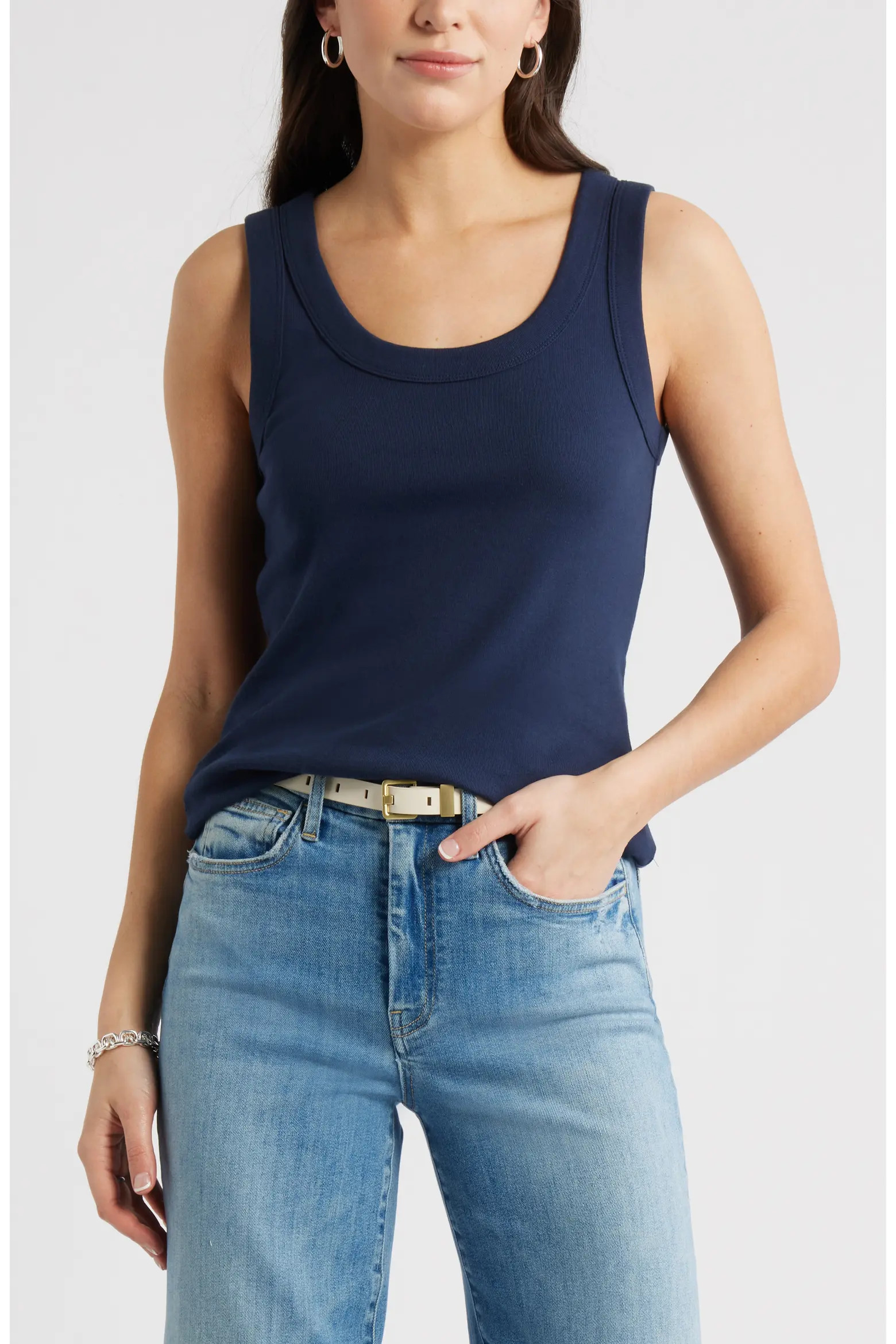 Scoop Neck Rib Cotton Tank (Women) | Nordstrom | Nordstrom